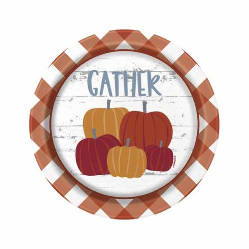 Gingham Pumpkin Dessert Plates - 8ct