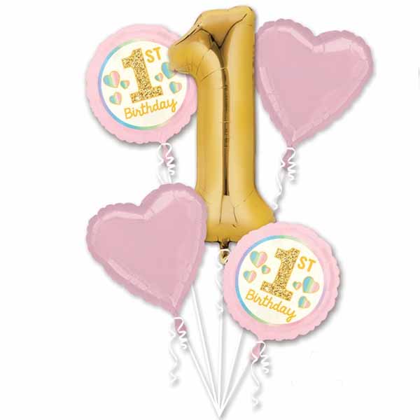 1st Birthday Girl Foil Balloon Set