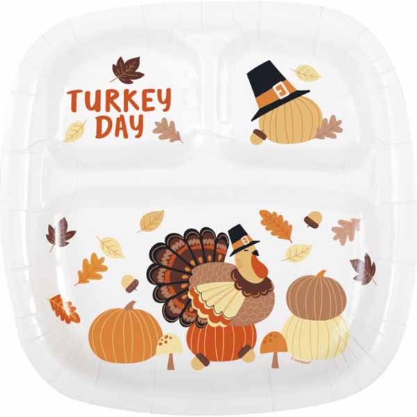 Turkey Day Sectioned Plates - 8ct