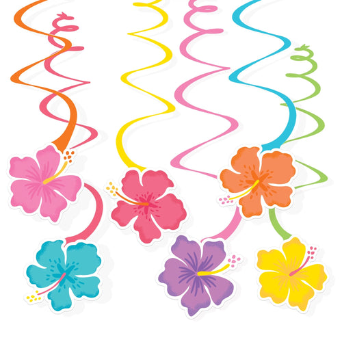 Hibiscus Hanging Swirl Decorations - 12ct