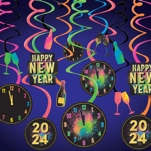 Bright New Years Hanging Swirls - 30ct