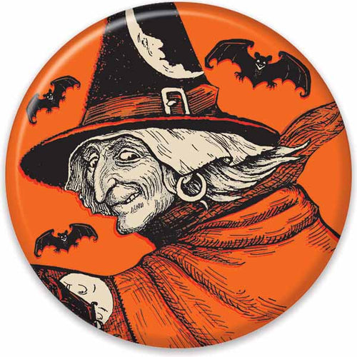 Vintage Halloween Button - Classic Witch
