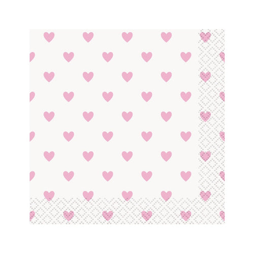 Pink Hearts Beverage Napkins