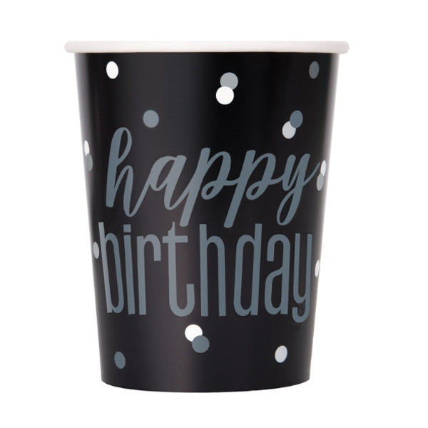 Black Birthday Glitz 9oz Cups