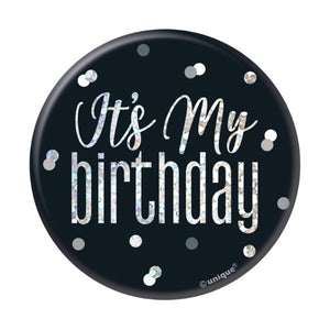 Black Birthday Glitz Button
