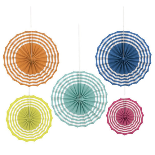 Multicoloured Paper Fans - 5ct