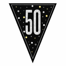 Load image into Gallery viewer, Black Glitz 50 Pennant Banner
