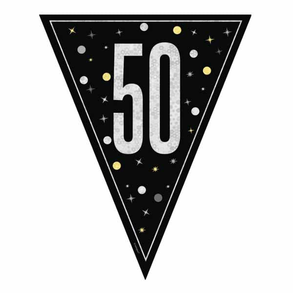 Black Glitz 50 Pennant Banner