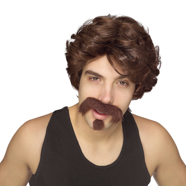 Brown Blowout Wig with Moustage