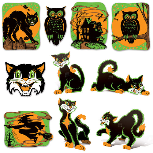 Vintage Halloween Cat Cutouts - 10ct