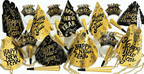 Golden New Years 10 Guest Party Kit