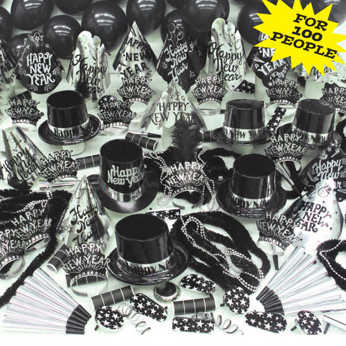 Silver New Years 100 Guest Party Kit