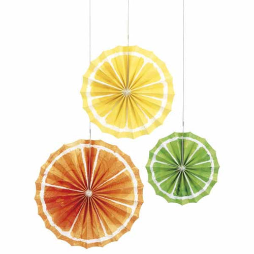Citrus Fruit Paper Fans - 3ct
