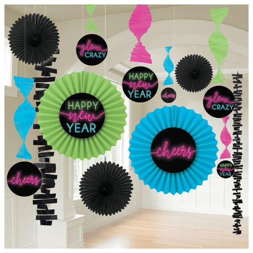 New Year's Neon Paper Fan Decor