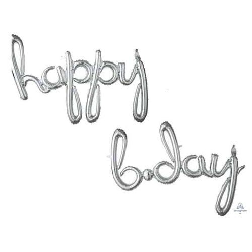 Happy Birthday Silver Script Foil