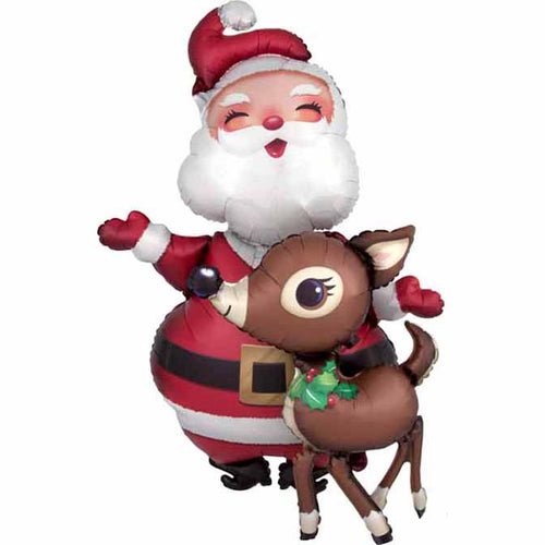 Santa & Reindeer Airwalker Foil Balloon