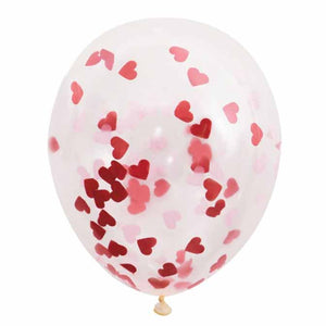 12" Latex Balloons - Clear with Heart Confetti