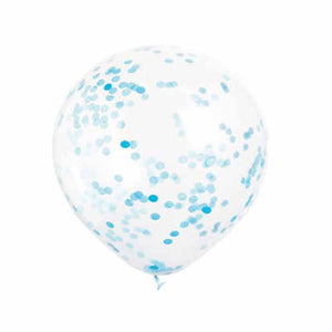 12" Latex Balloons - Clear with Blue Confetti