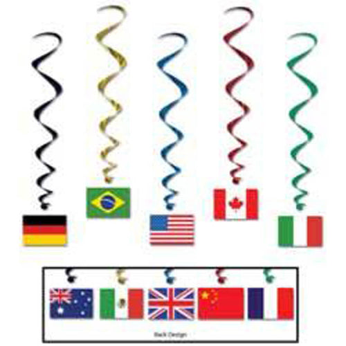 International Flags Hanging Swirl Decorations