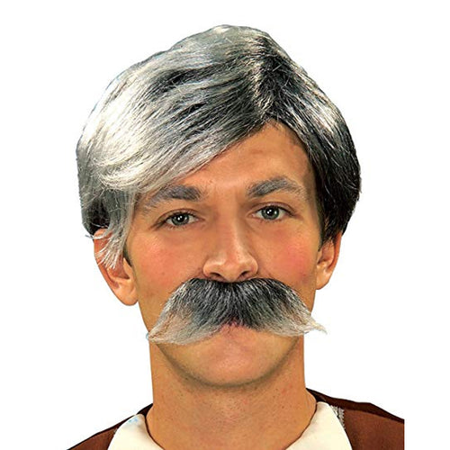 Grey Wig and Moustache Set