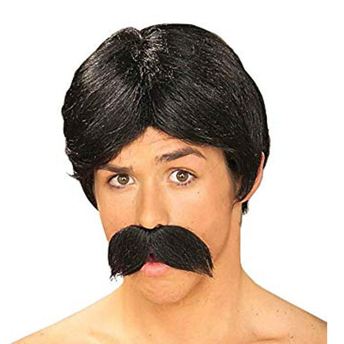 Black Wig and Moustache Set