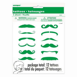 Green Moustache Finger Tattoos