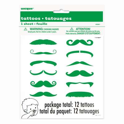 Green Moustache Finger Tattoos