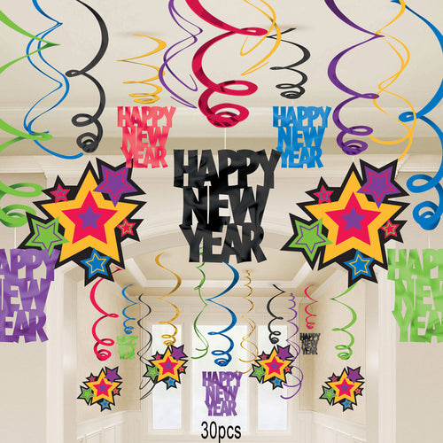 Colourful New Years Hanging Swirls