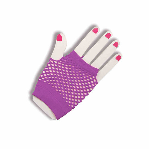 Neon Fishnet Gloves - Purple