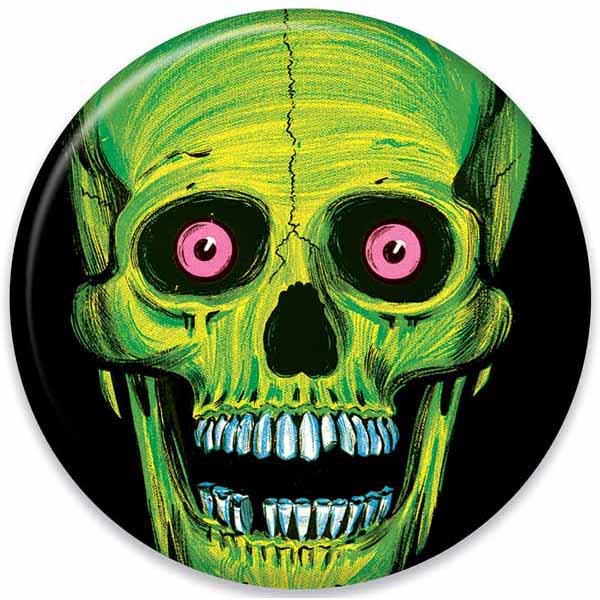 Vintage Halloween Button - Green Skull