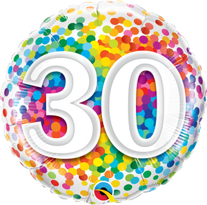 Rainbow Confetti 30th Birthday 18" Foil Balloon