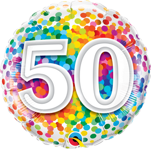 Rainbow Confetti 50th Birthday 18" Foil Balloon