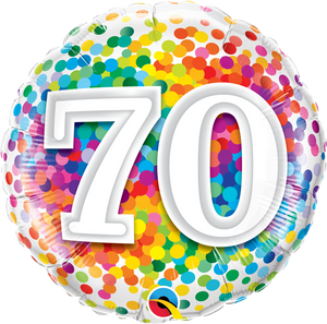 Rainbow Confetti 70th Birthday 18" Foil Balloon