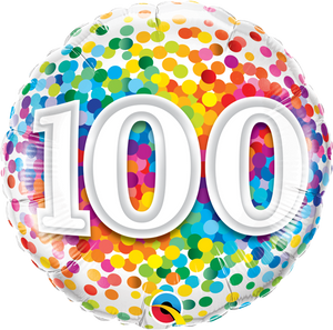 Rainbow Confetti 100th Birthday 18" Foil Balloon